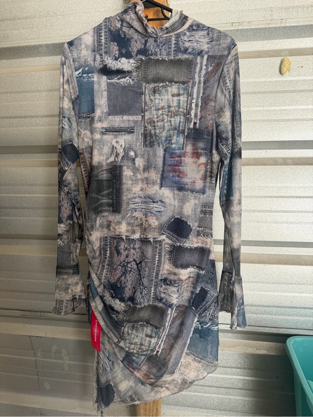 SHEIN Patchwork Print Hooded Tunic - Blue, Gray, Brown